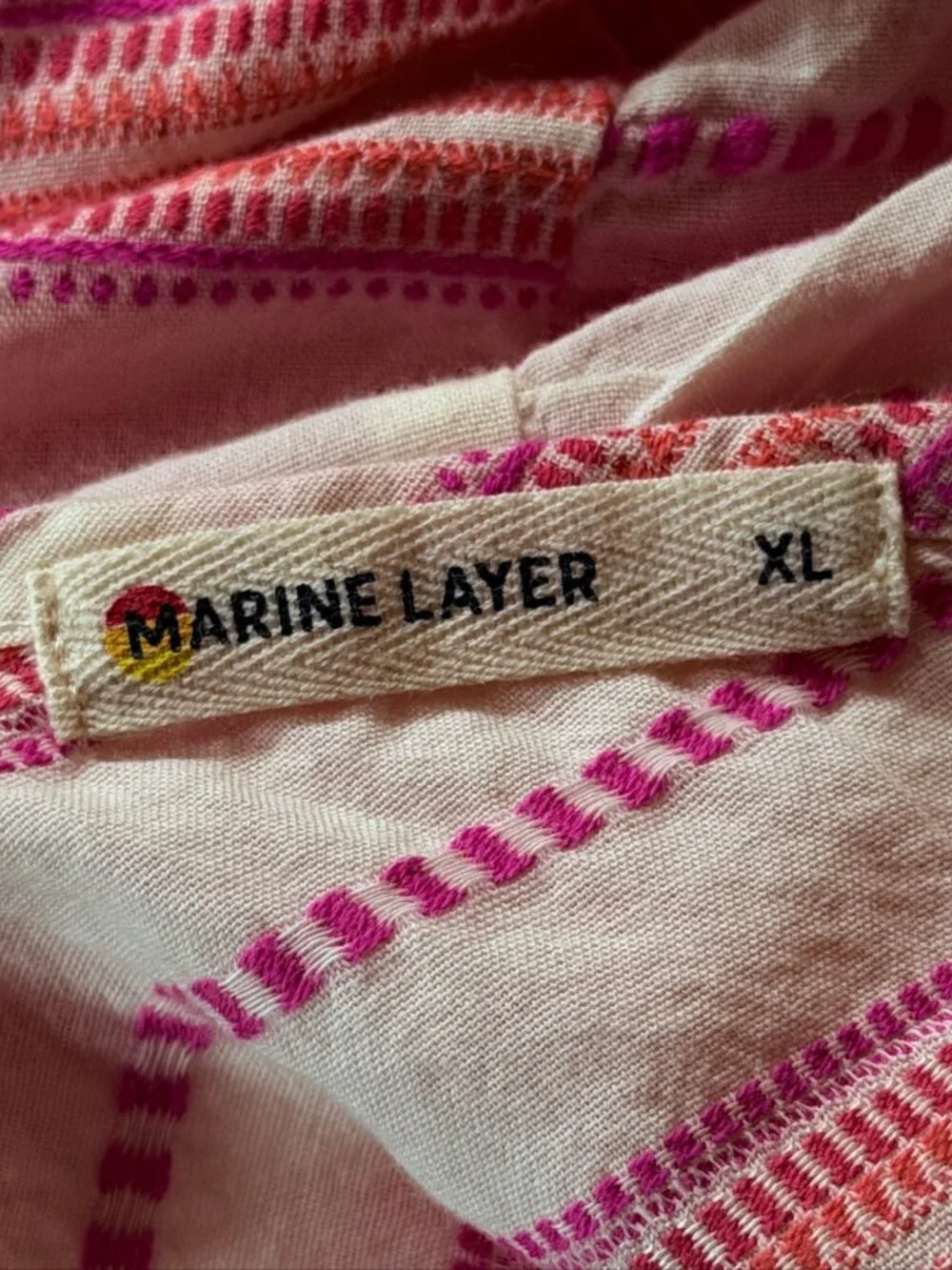 Marine Layer Maxi Dress XL Corinne Pink Striped Woven Tiered Sleeveless Pockets